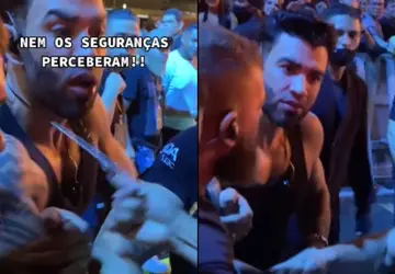Fã rouba colar de Gusttavo Lima em show no Piauí; assista